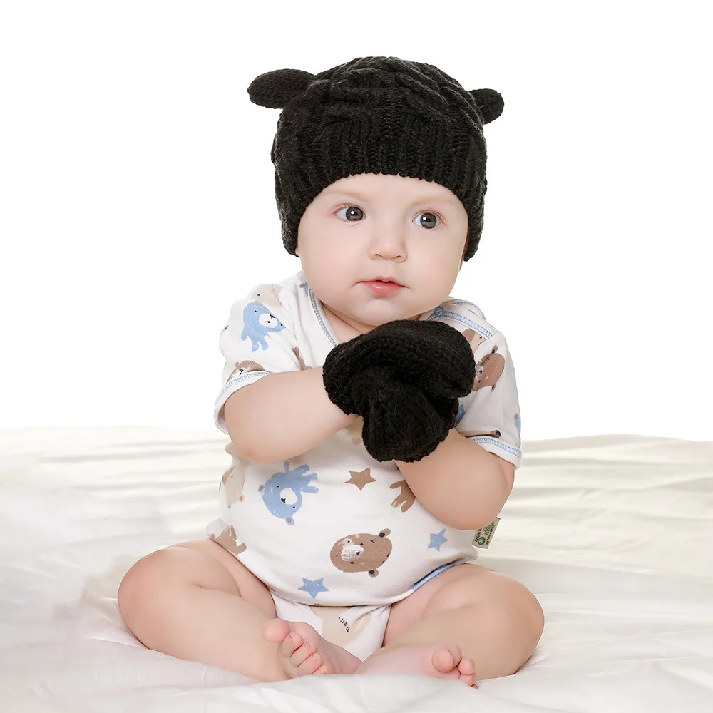 New Styles Girls Boys Winter Warm Knit Hat 3D Ear Solid Warm Cute Glove Lovely Beanie Hat Funny Warm Cartoon Baby Knitted Hat