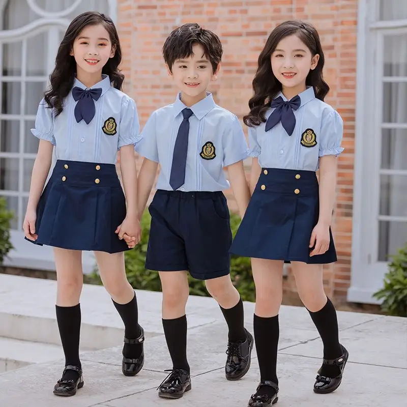 RG-Hot Sale summer boys and girls shirts tops suits 2 pcs sets children school uniform design