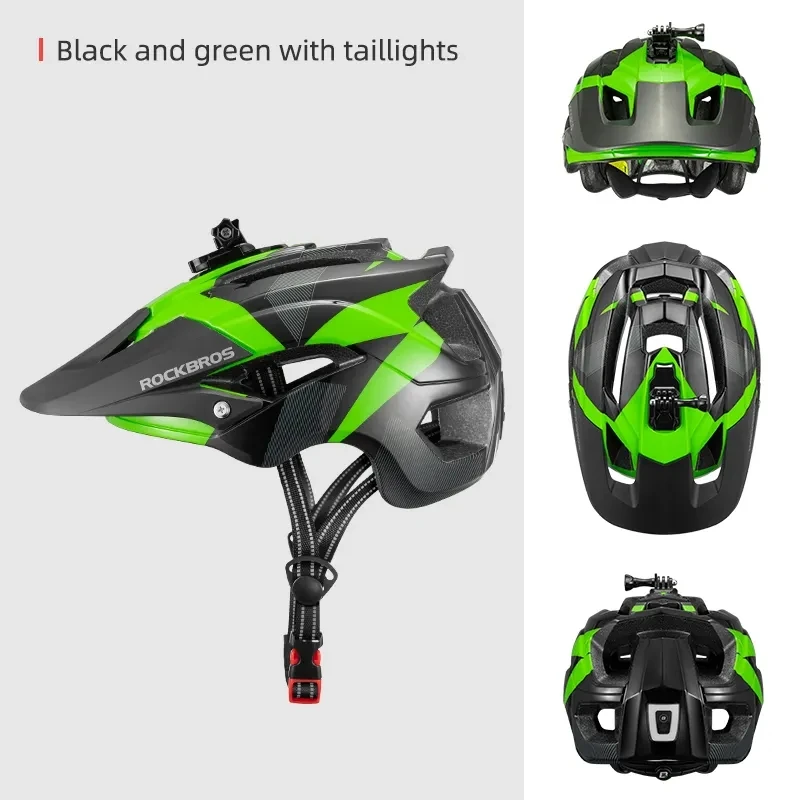 ROCKBROS Bicycle Cycling Helmet With Rear Light Front Light Camera Holder Mtb Bike Helmet