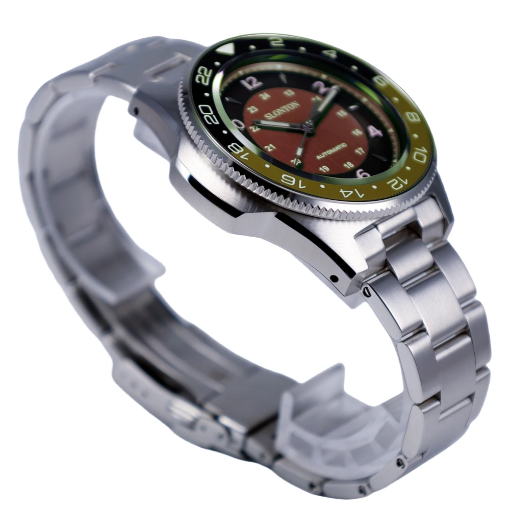 Slonton Luxury Automatic Diver Watch Luminous Round Analog Dial with Seiko Movement Stainless Steel Bracelet Wristwatch