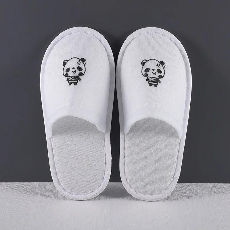 Custom Logo Wholesale High Quality Fur Fluffy White Hotel Room Spa Guest Disposable Cotton Terry Slippers Wholesale Cheap