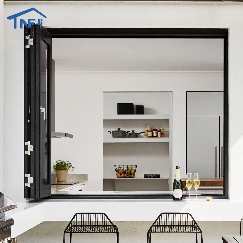 Modern NFRC Waterproof Thermal Break Aluminum Alloy Double Low-e Glass Folding Window Home Villa Fiberglass Screen Horizontal