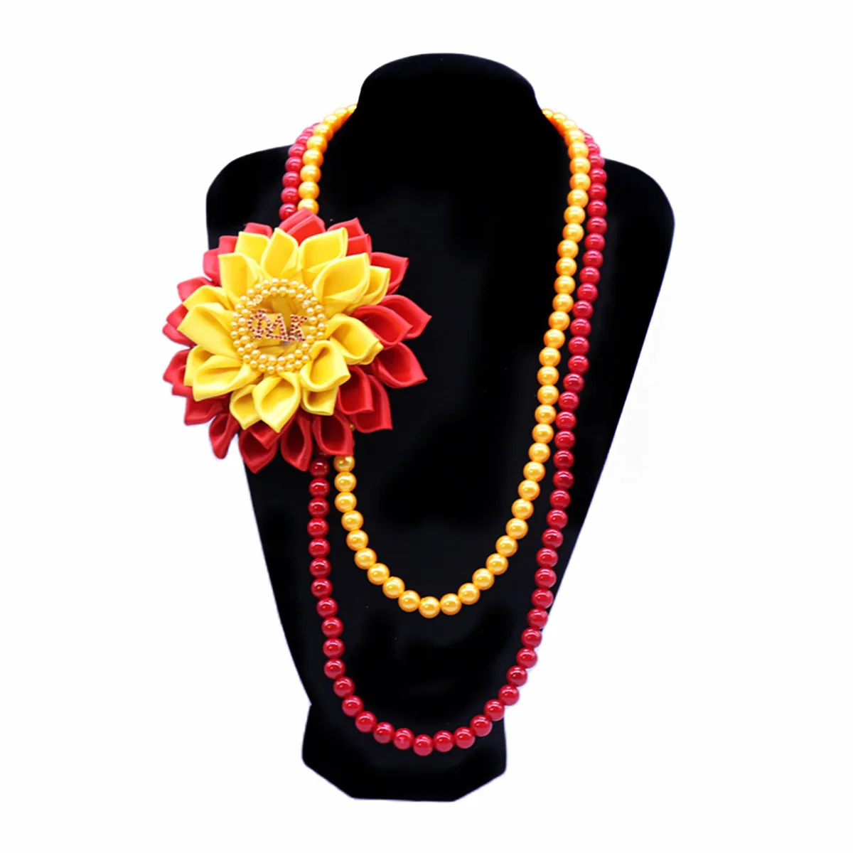 Fashion Jewelry Sorority Lady Necklace With High Polished Pearl And Dainty Ribbon Flower Brooch Greek Phi Delta Kappa Necklace