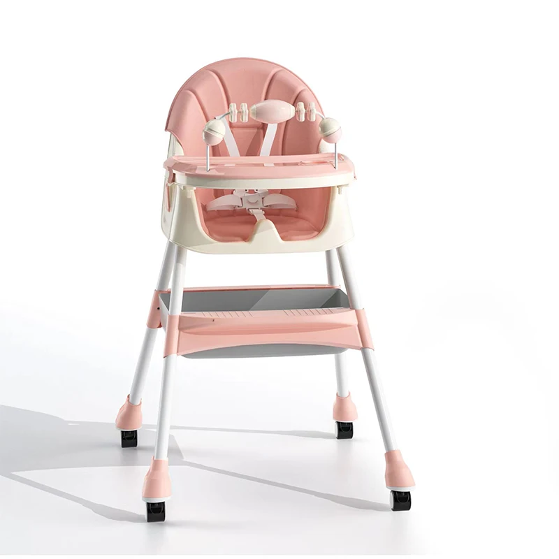 Easy Folding Adjustable High Chair for Baby Feeding/Unique Portable Plastic Kids Eating Dining Chair With Wheels
