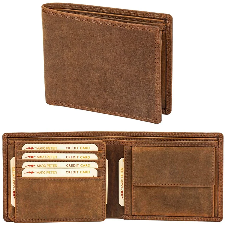 Classic Vintage Brown Genuine Leather Short Wallet Slim Men Bifold with Coin Pocket RFID Blocking Credit Card Holder Wallet
