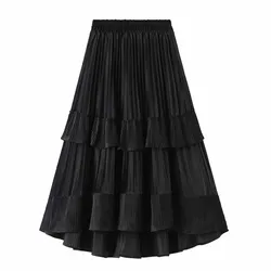 Short Front Long Back Irregular Skirt VD3273 Women Black Coffee Pleated Velvet Autumn Winter Skirts