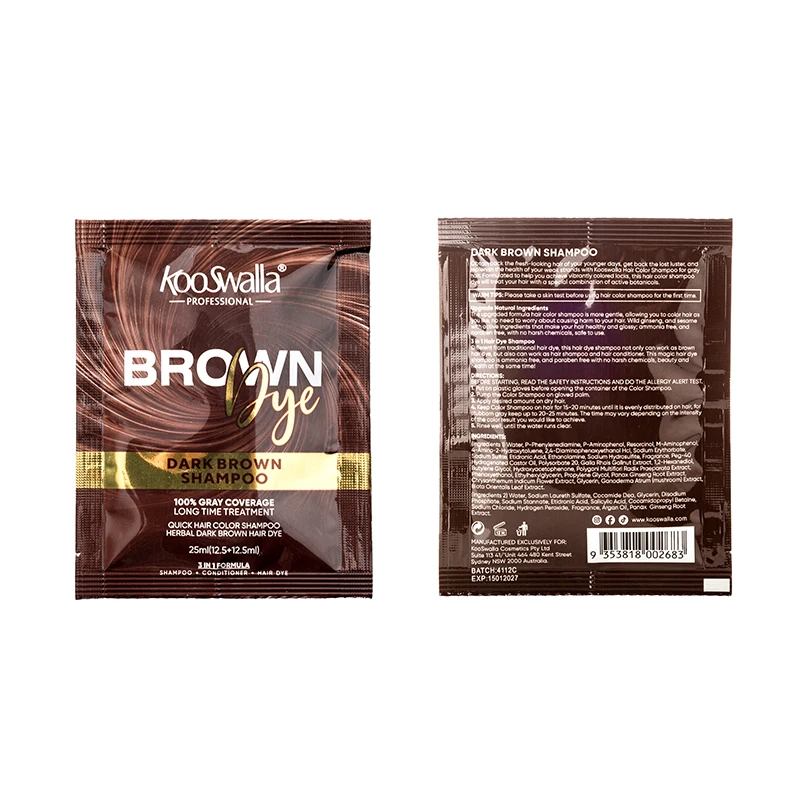 new herbal 3 in 1 permanent black kooswalla organic and natural  hair dye shampoo sachet for gray hair