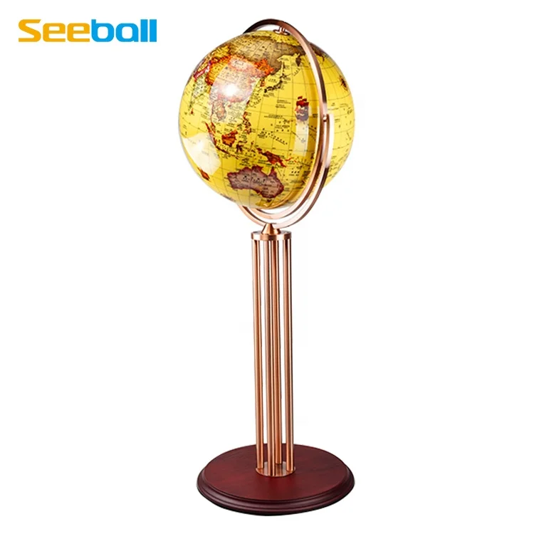 Seeball 42 cm Four-column vertical universal red bronze  chrome retro globe for for Science Education and Decorative Craft Gifts