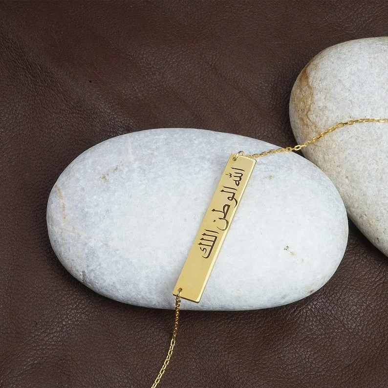 Stainless Steel Gold Custom Arabic Bar Necklace Dainty Women Girl Personalized Name Necklaces Jewelry