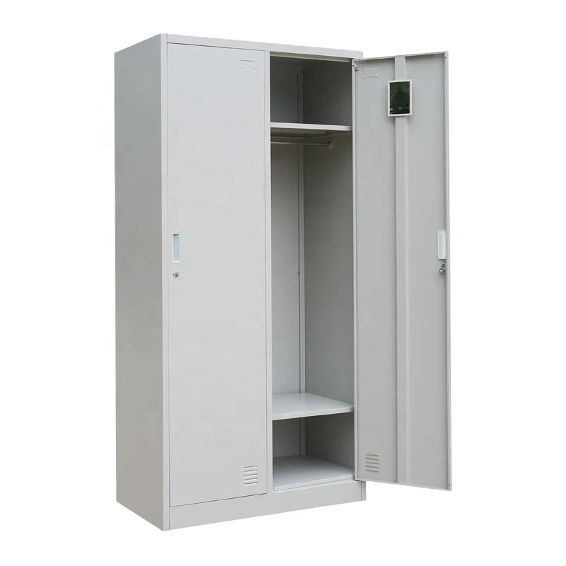 Chinese Manufacturer Cold Rolled Steel Double Door Clothing Cabinets Metal Wardrobe Design