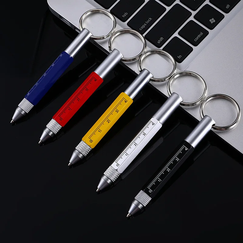 Promotional Cheapest Aluminum Metal 6In1 Multi Function Ballpoint Stylus Pen Screwdriver Keychain Ruler