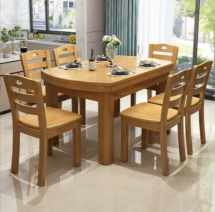 New Design Home Furniture Solid Wood Classic Dinner House Round Rotating dinning table set for 6