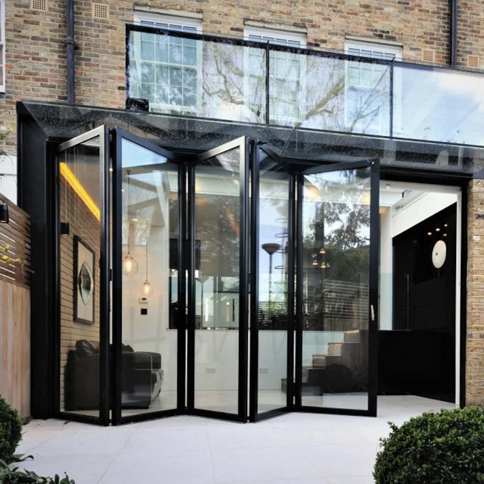 Customized Waterproof Aluminum Glass Bi fold Sliding Folding Door For Patio