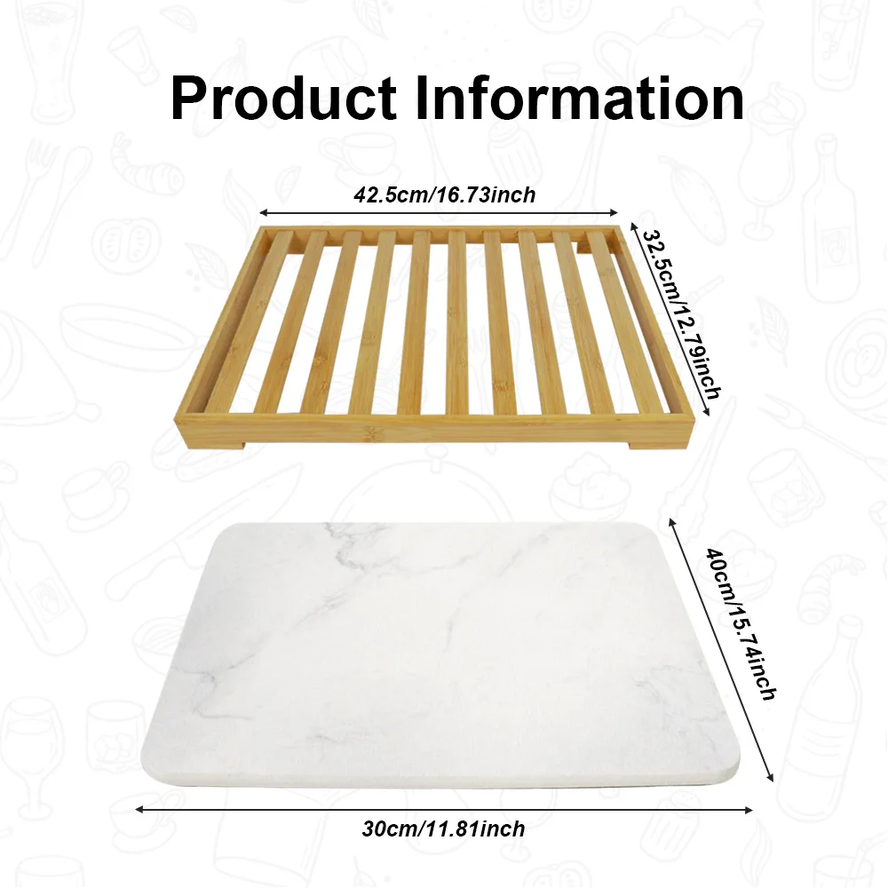 New Diatomite Quick Dish Drying Rack Absorbent Mat Tray Stone Dish Drying Mats with Bamboo Rack Dish Pad for Kitchen Counter