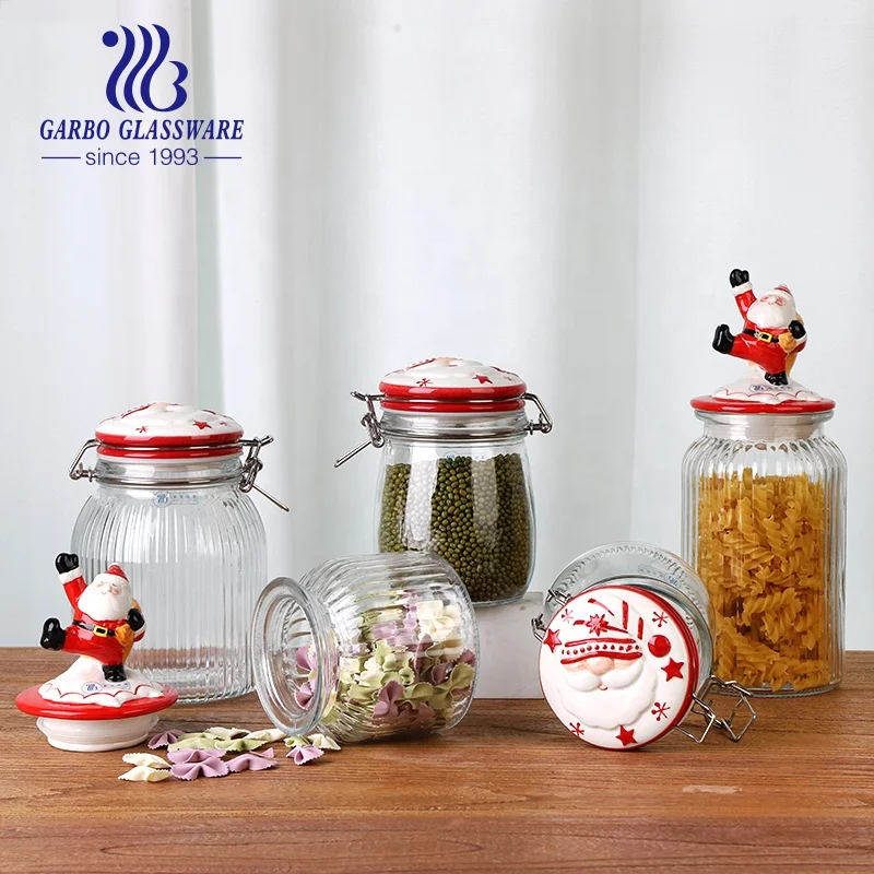 White and Red Christmas Novelty hand-painted Glass Santa Jar Set Glass Cookie Jar perfect for extra festive big capacity storage