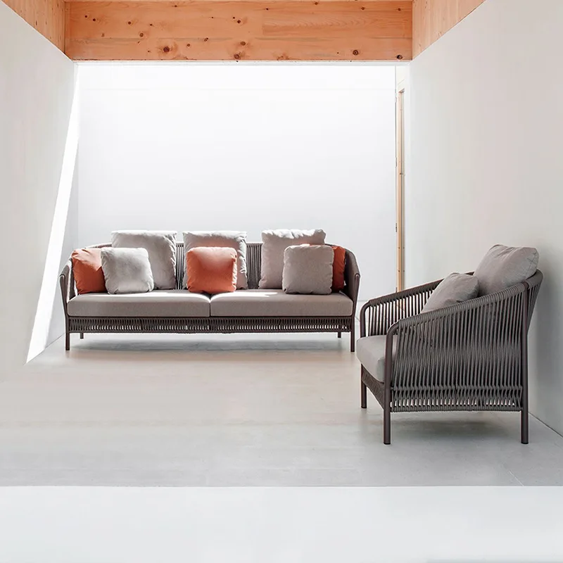 Outdoor casual rattan sofa Villa Outdoor outdoor balcony courtyard garden Olive rope rattan chair