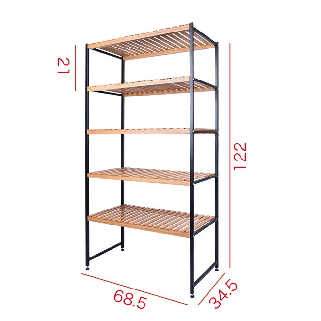 BAMBKIN Free Standing Natural 5-tier Plant Cloth Laundry  Bamboo Shelf Organizer