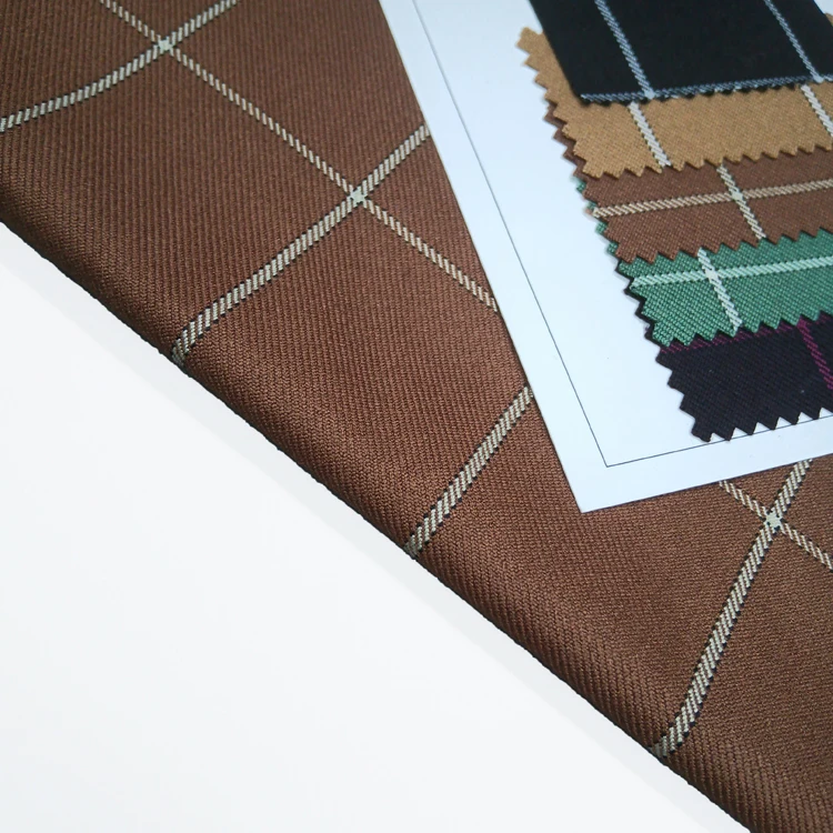 Heavyweight italian worsted twill plaid fancy cashmere wool polyester viscose tweed fabric for men suit