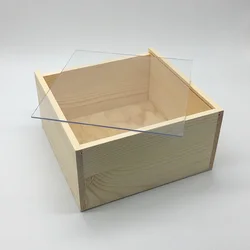 Plain empty natural pine solid wood box with transparent lid wooden gift box
