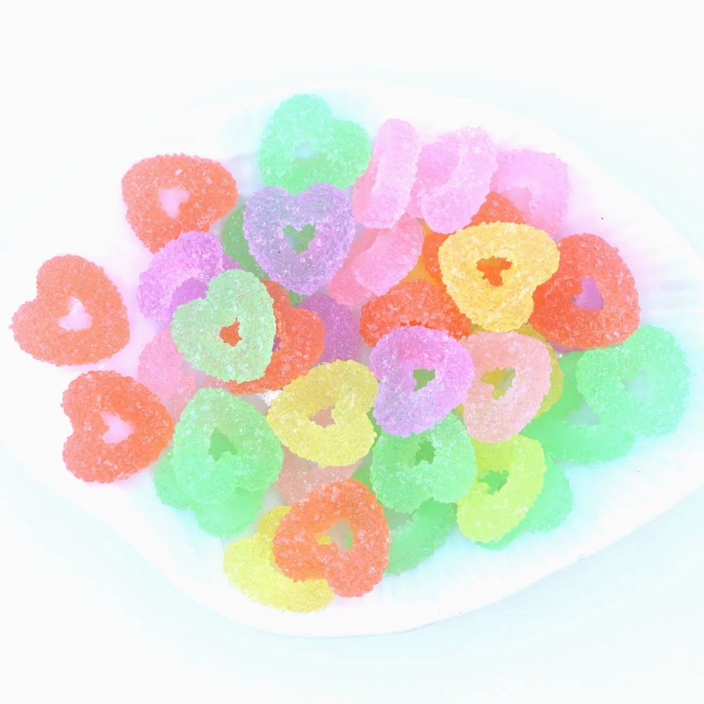 New Arrival 15mm Heart Doughnut Charm Jewelry Resin Slime Cabochons for Kids Toys Decoration