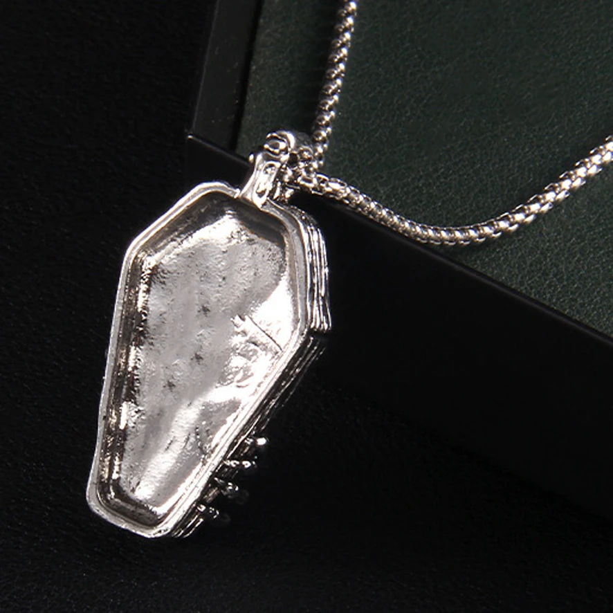 Heavy metal punk style coffin skeleton stainless steel necklace for men hip-hop skull face strong stainless steel chain