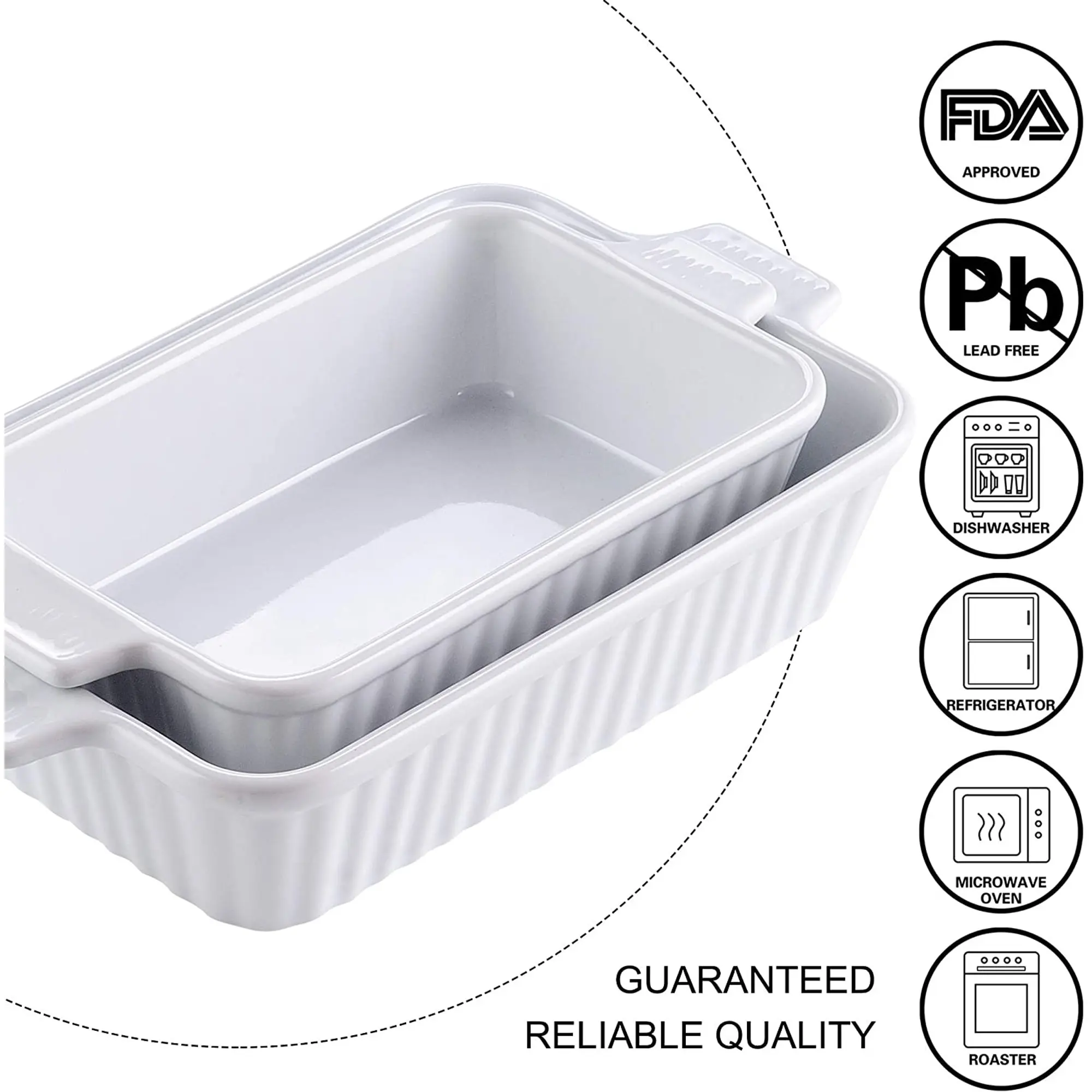 Wavy Edge Ivory White Ceramic Bakeware Porcelain Rectangular Baking Dish for Creme Brulee