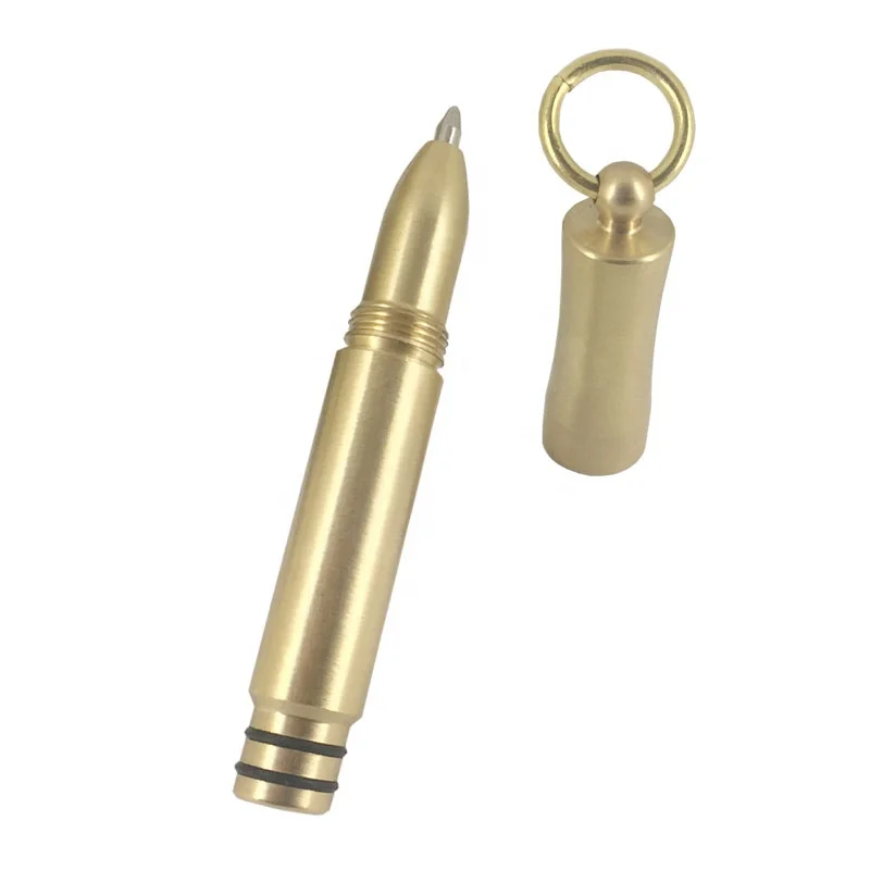 ACMECN Original Design 69mm Mini Brass Ballpoint Pen Hand-made Portable Pocket Ball Pen with Key Ring Cute Small Short Gold Pen