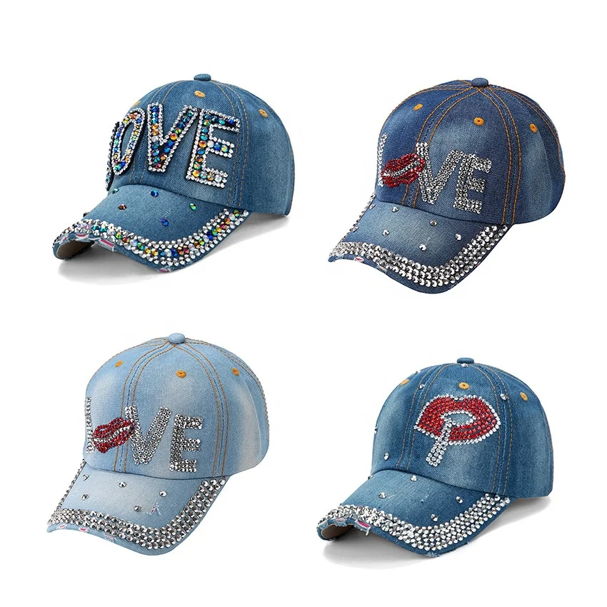 Wholesale Bling Rhinestone Custom logo Sport Dad Outdoor Baseball other hats & caps For Women Men