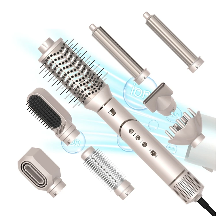 Professional 8 in 1 Hair Styler 110000RPM Ionic Hot Air Brush Foldable High Speed Interchangeable Hair Dryer Brush