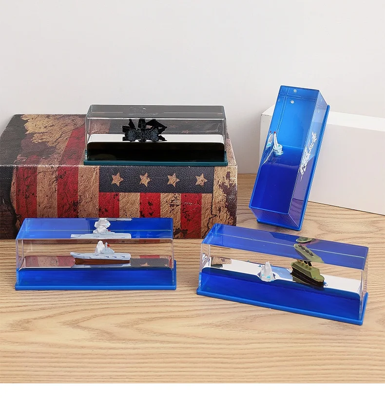 Unsinkable Boat in a Box Floating Cruise Ship Toy Liquid Wave Paper Weight Desk Toy