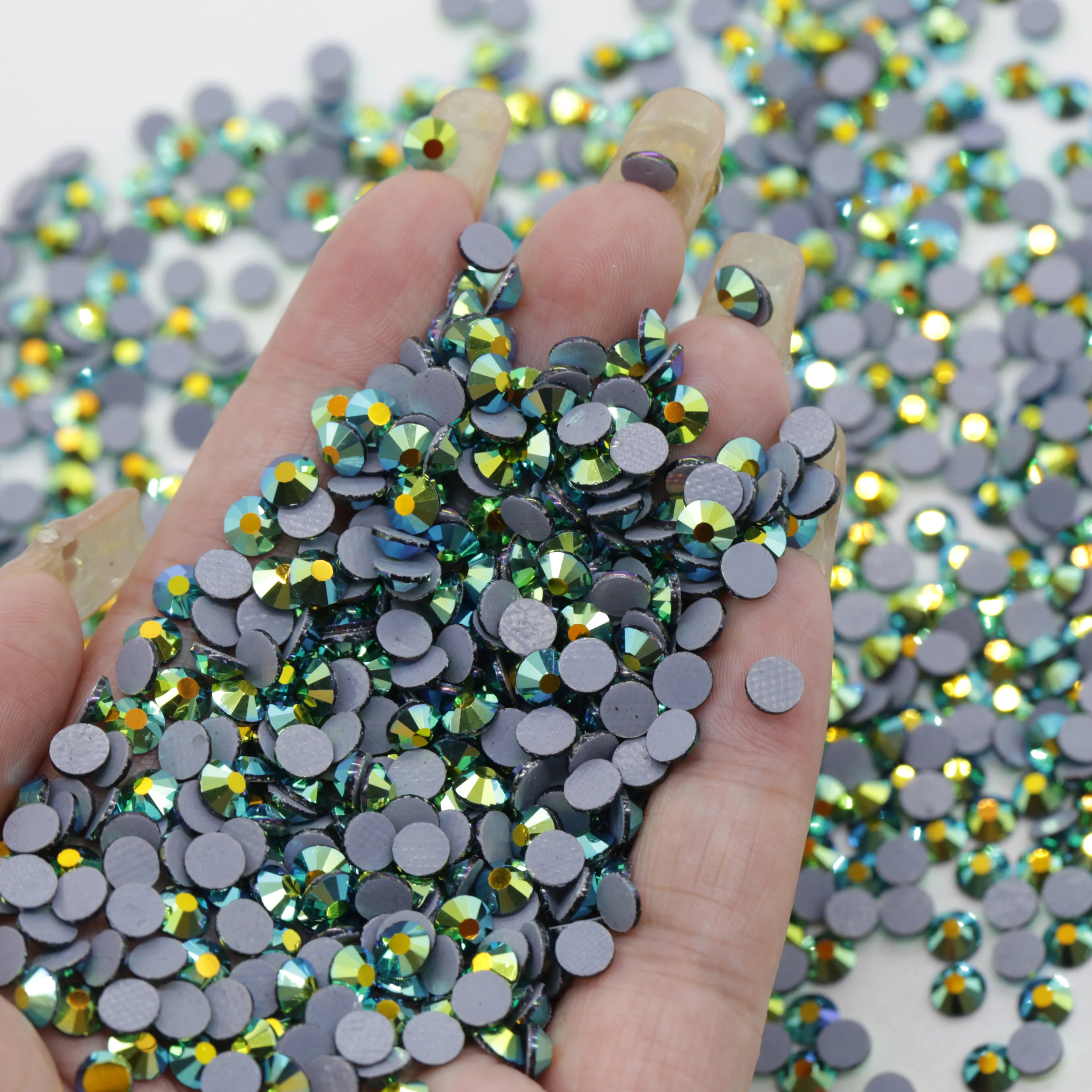 Xulin SS6-SS30 Crystal Multicolor AB Hot Fix Rhinestone Crystal AB Color Glass Iron On Rhinestone For Garment Fabric