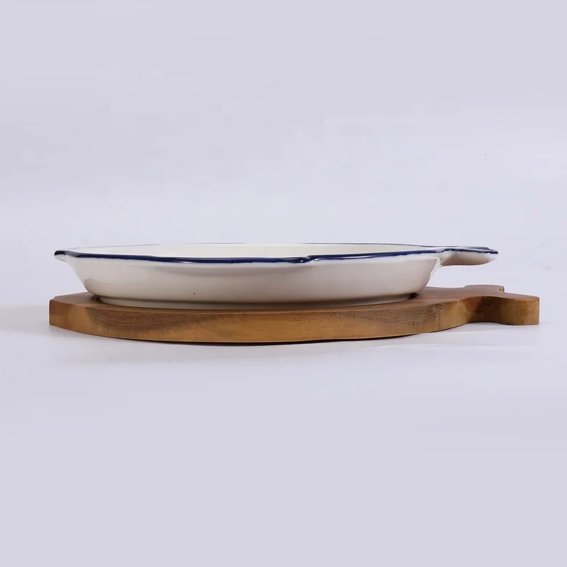 Tivray Custom Fish Shape Design White Large Porcelain Bowl With Wooden Tray Factory Best Seller Fish Bowl for Salad