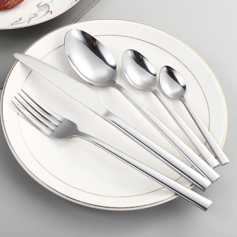 Classic Square Heavy Duty Handle Stainless Steel 18/10 High Quality 5pcs Silverware Spoon Fork Set