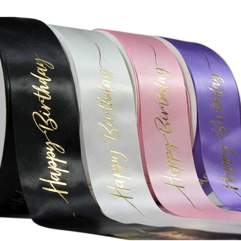 I Love You Gold Foil Satin Ribbon Packing Decorative Customized Printed Logo Ribbon for Bouquet Cake Gift Decoration