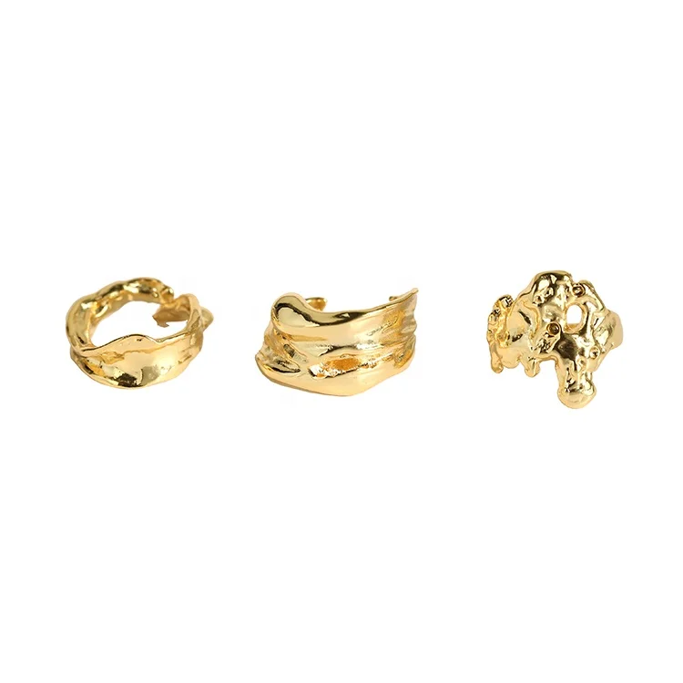 
Winter New Jewelry Creative Irregular Grain Ring Volcanic Lava Shape Link Chain Gold plated Adjustable Opening Rings 