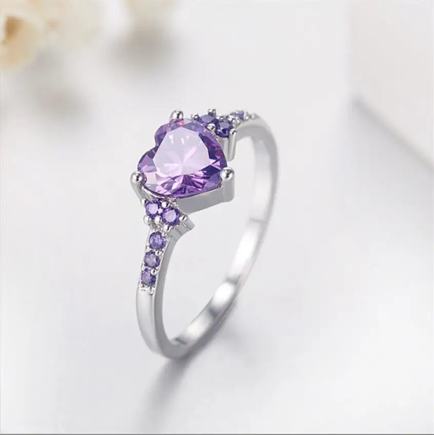 Purple Heart Cut Solid 925 Sterling Silver Engagement Ring Jewelry Manufacturer China