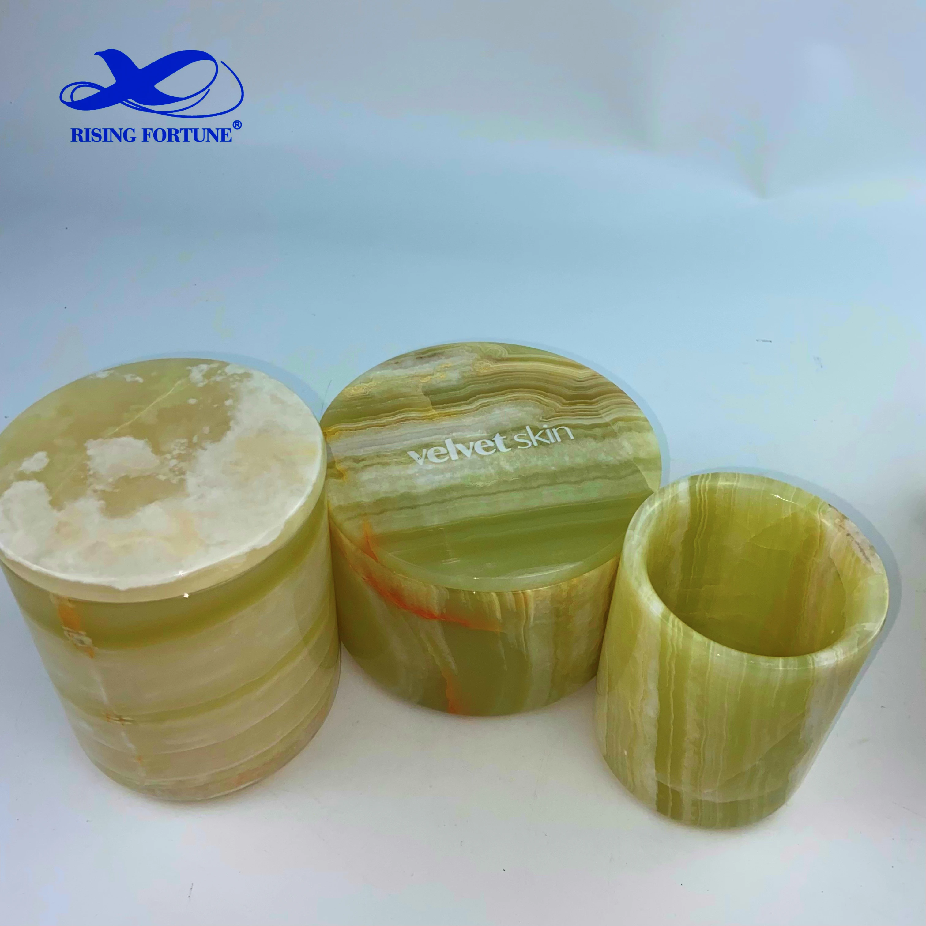 RF Natural onyx marble Candle Holder Stone Aromatherapy Scented Round Candle Jar With Lid Holiday Wedding Party Indoor Home