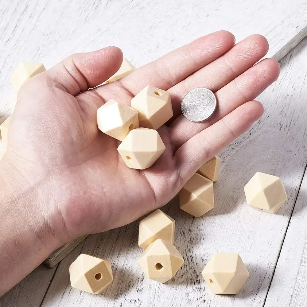 50Pcs 20mm Natural Lead Free Unpainted Geometric Polygon Wood Beads Wood Slices for DIY Craft Jewelry Making