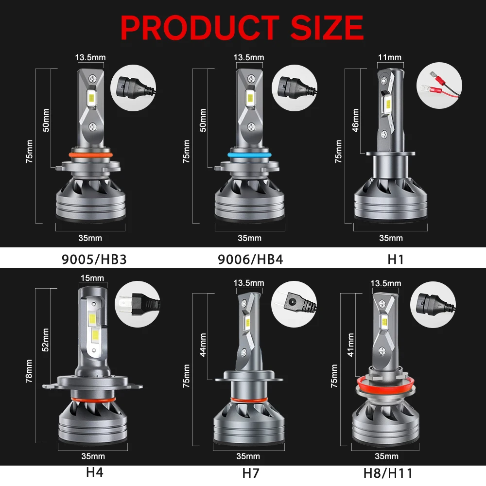 
Canbus H4 H7 Led Headlight Bulb for Car HB3 H11 H1 9005 9006 Led Lamps Car H4 Kit 12V Super Bright 16000lm Led Bulb for Auto Car 