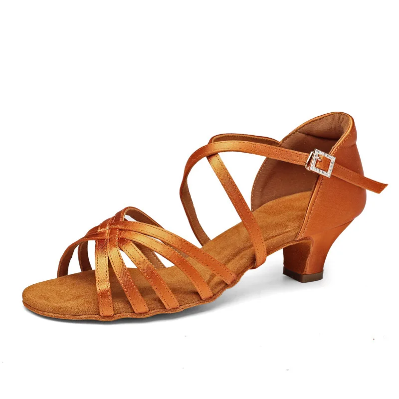 Hot Selling Comfortable Satin Cuban Low Heel 6 Lace Girls/Children Latin Dance Shoes