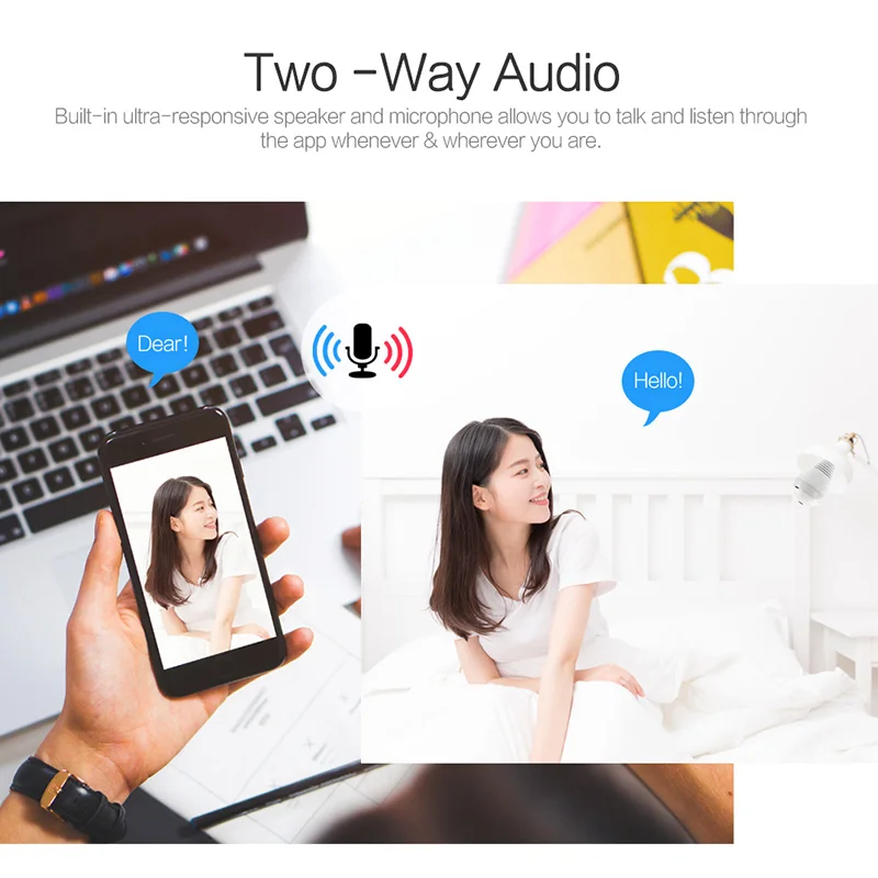 Smart Bulb Security Camera 1080P Night Vision FHD 360 Panoramic Motion Sensor Led Lamp V380 IP WIFI Camera