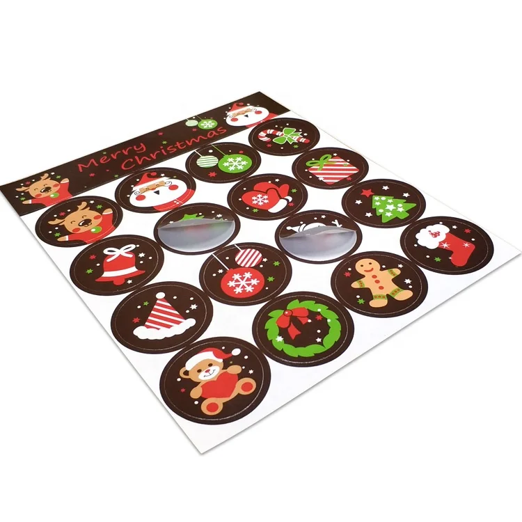Custom Self Adhesive Paper Round Merry Christmas Sticker Labels for Present Gift Bag Box Packaging Seal