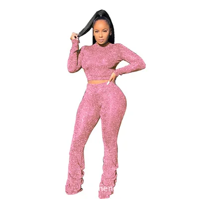 2021 casual new fall knitted stacked pants women sexy plus size 2 two piece club wear outfits clothing