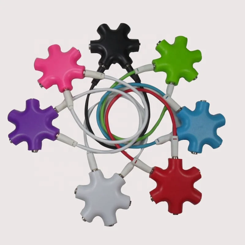 Custom Logo 6 port Audio Splitter 3.5mm Earphone Splitter Hub Adapter Converter Connector Music Sharing