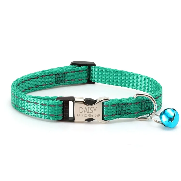 Cat Collar Bell Engraved Name Night Reflective Nylon Cat Rope Anti-lost Pet Outdoor Walking Accessories Supplies