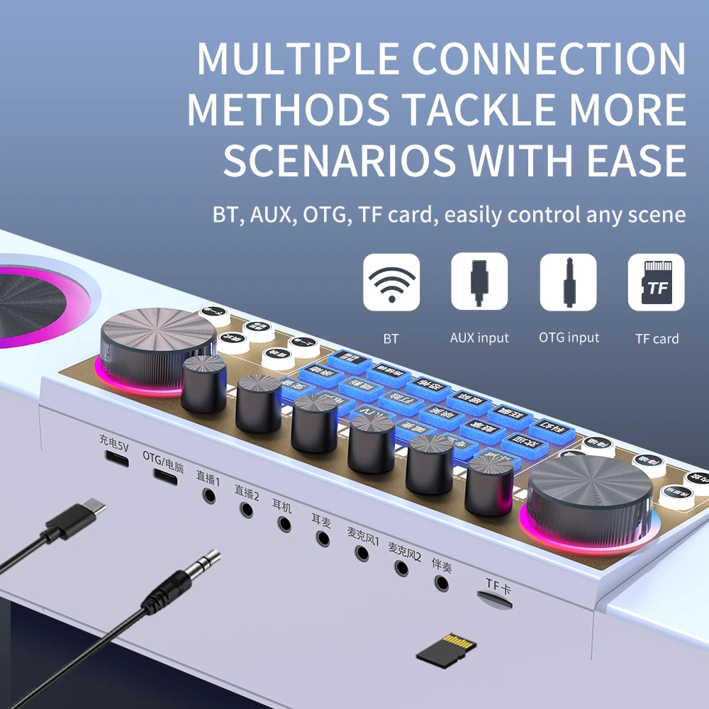 CYB-K6 HIFI quality singing card sound audio wireless speaker, RGB LIGHT, 1/2 microphone option for karaoke, live show