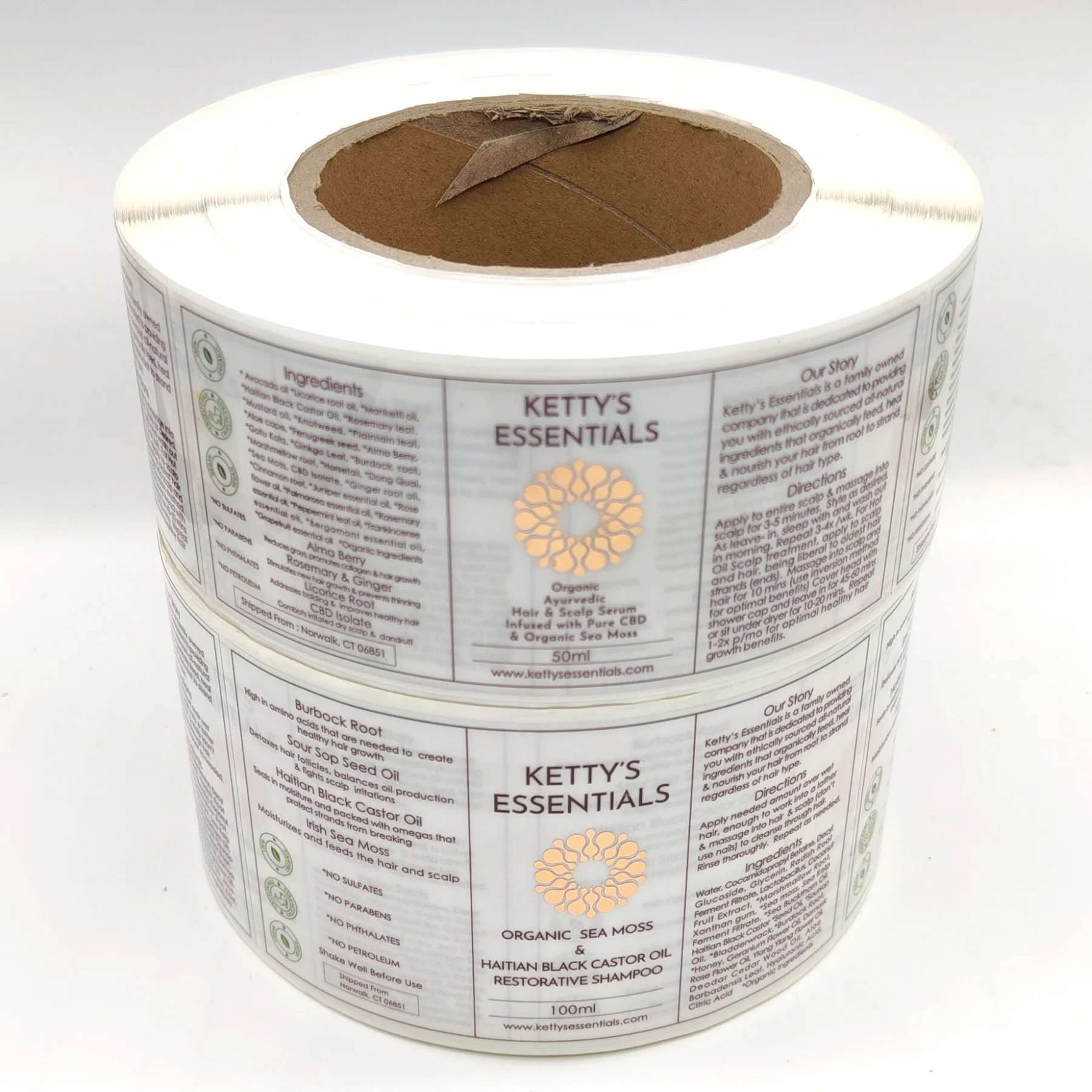 High Quality Custom Printed Waterproof PVC Self Adhesive Round packaging Hair Oil Bottle Labels sticker Printing on A Roll