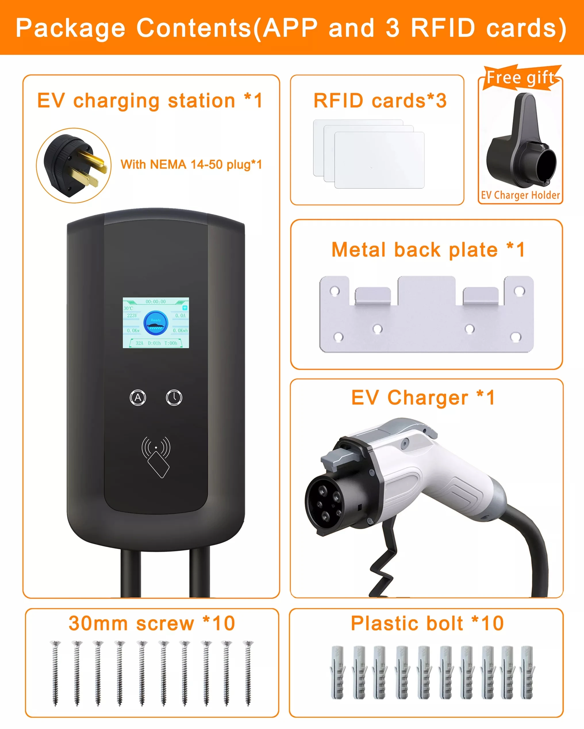 Wallbox 7kw 11kw 22kw Уровень 2 зарядная станция EV зарядное устройство 32A настенное крепление EV зарядное устройство