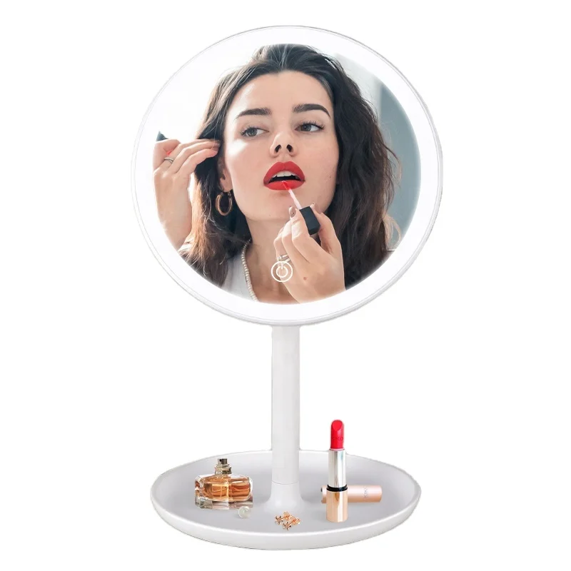 Round Led Table Rechargeable Makeup Free Standing Vanity table Mirror Gms807
