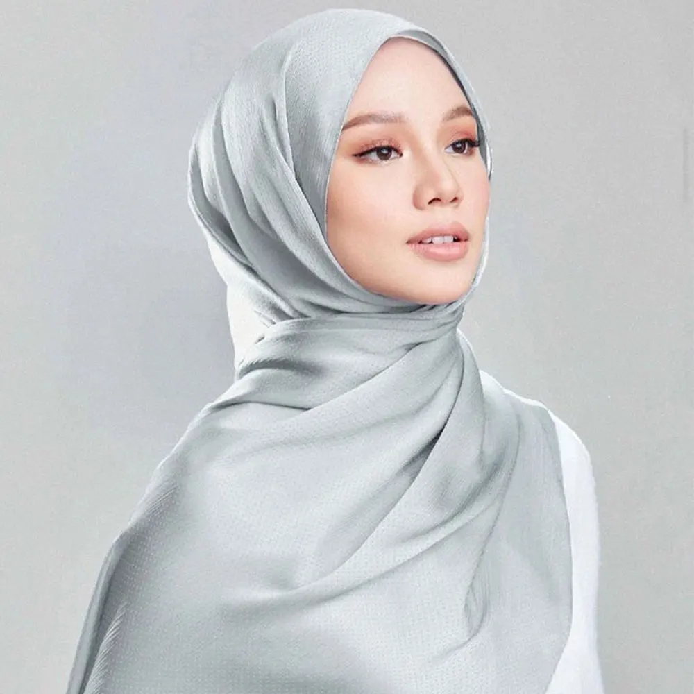 Malaysia hot selling premium Wholesale Women Muslim Textured satin Silk Hijabs satin shawl hijab Soft Silk Scarves